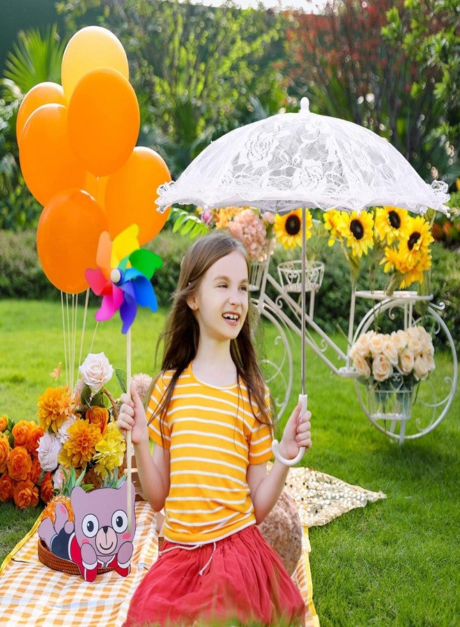 Solnique Mini White Lace Embroidery Parasol for Kids (3-8 years old)- 19.6" Vintage Bridal Umbrella for Wedding Flower Girls, Small Decorative Lace Parasol for Tea Party - Image 2